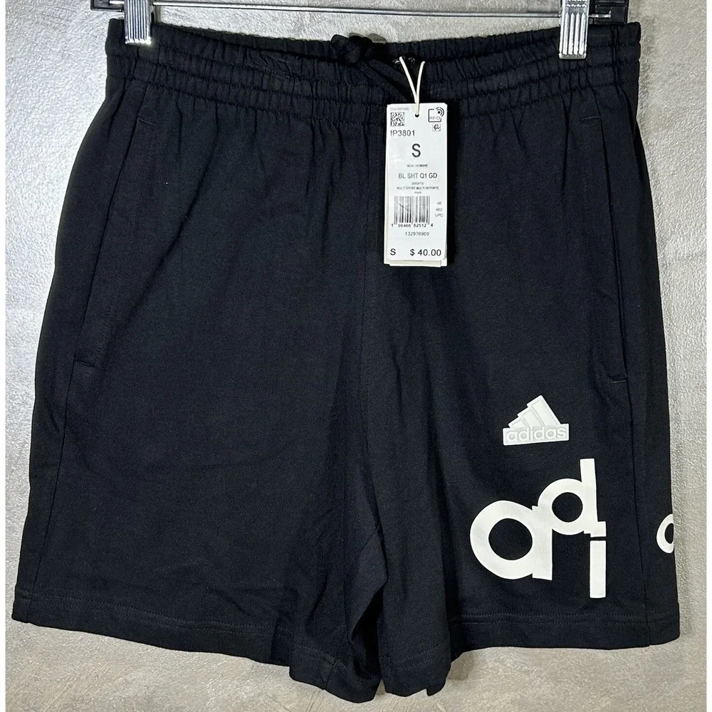 Adidas Black Shorts Q1 GD Graphic Print Logo Mens Small Gym Sweat Shorts New